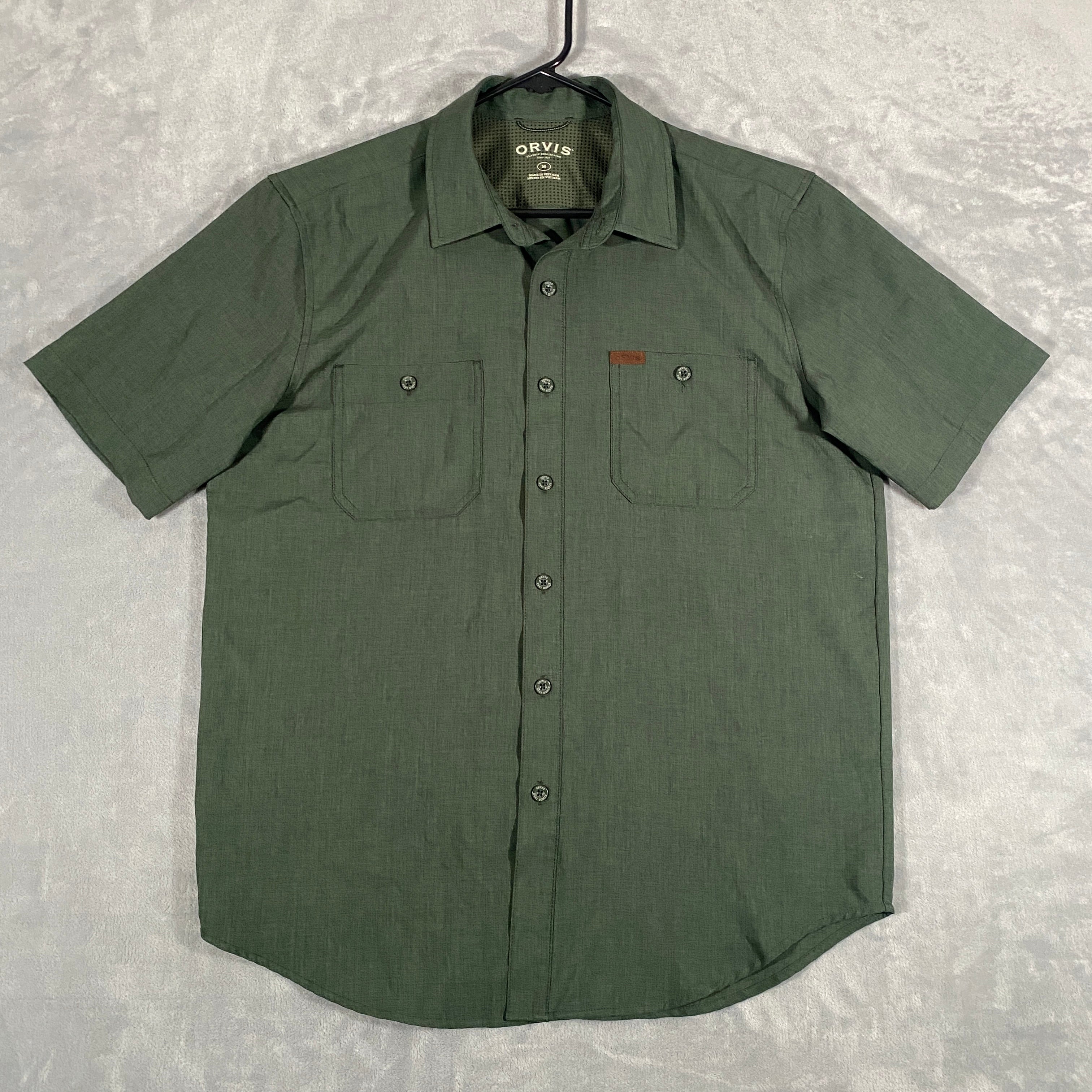 Orvis Mens Vintage Fishing Shirt Medium Green Outdoor Long Sleeve Hong Kong  