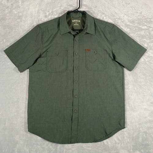 Orvis Trail Shirt Men Medium Green Short Sleeve Fishing Pockets Glasses Chamois