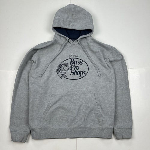 Bass Pro Shop Graphic Pullover Hoodie Sweatshirt Outdoors Gray Sz XL