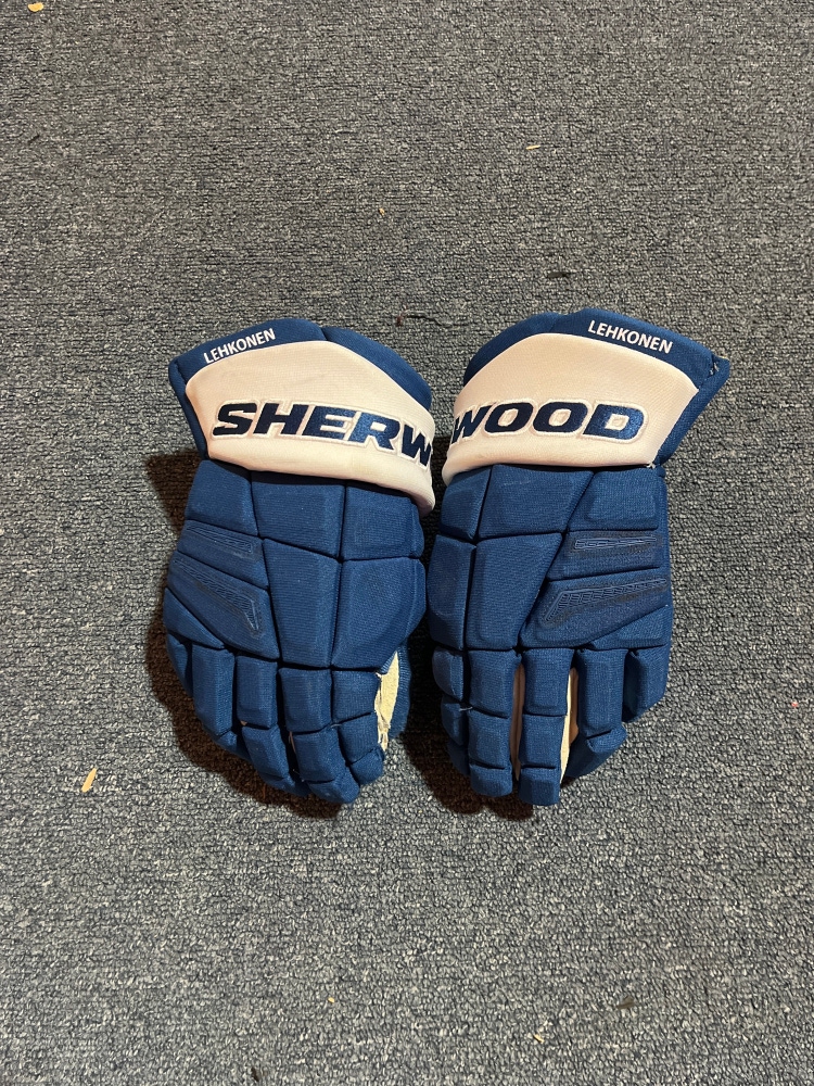 Game Used Blue Sher-Wood Element One Pro Stock Gloves Colorado Avalanche Lehkonen 14”