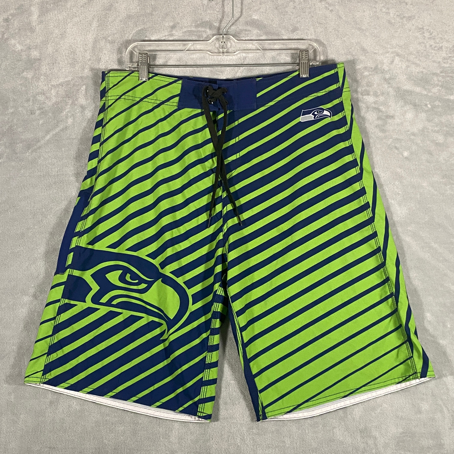 NFL Seattle Seahawks Board Shorts Mens Size 36 Green Rush Drawstring Hawk Logo