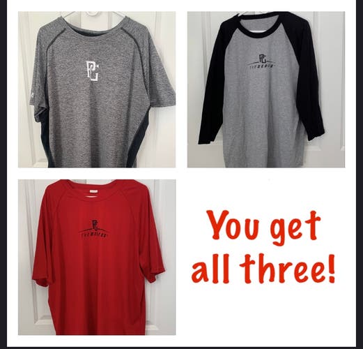 3 mens Perfect Game Baseball shirts red gray raglan XXL