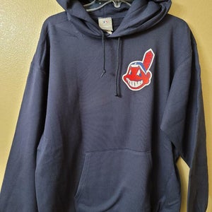 Mens Majestic CLEVELAND INDIANS Pullover Hooded Hoodie SWEATSHIRT Blue New ALL SIZES