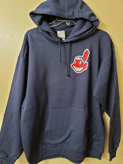 Mens Majestic CLEVELAND INDIANS Pullover Hooded Hoodie SWEATSHIRT Blue New ALL SIZES