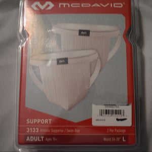 NEW - McDavid 3133 Narrow Band Mesh Jock Strap, Two Pack, White, Adult Large