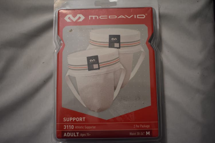 NEW - McDavid 3110 Wide Band Mesh Jock Strap, Two Pack, White, Adult Medium