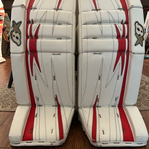 Brians Pro Stock Goalie Pads - 35” +1 - Maroon/White/Gold | SidelineSwap