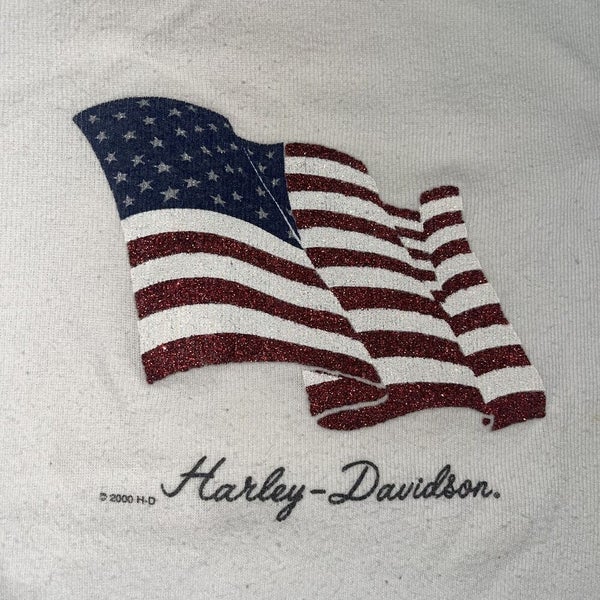 Womens Harley Davidson USA American Flag Patriotic Red White Blue T-Shirt