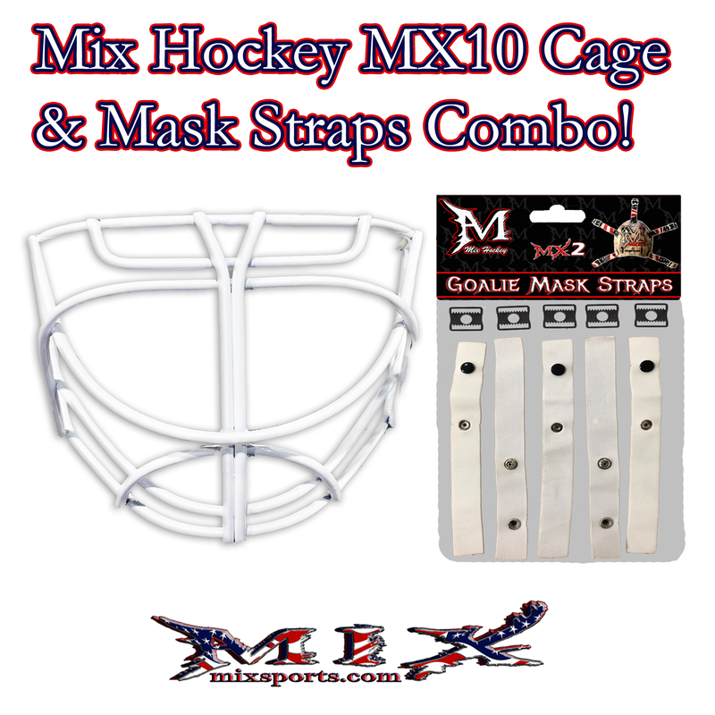 Mix hockey Cat Eye Goalie Cage (MX10) & Mask Straps Combo! (White)