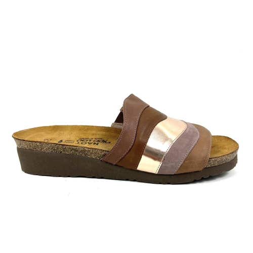 NAOT Portia Slide Sandals Size 41 US 10 Mocha Rose Leather Suede Comfort Footbed