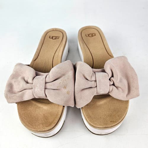 UGG Australia Women's Joan Pink Bow Tie Sandal Size: 7 Platform Slide #1019868