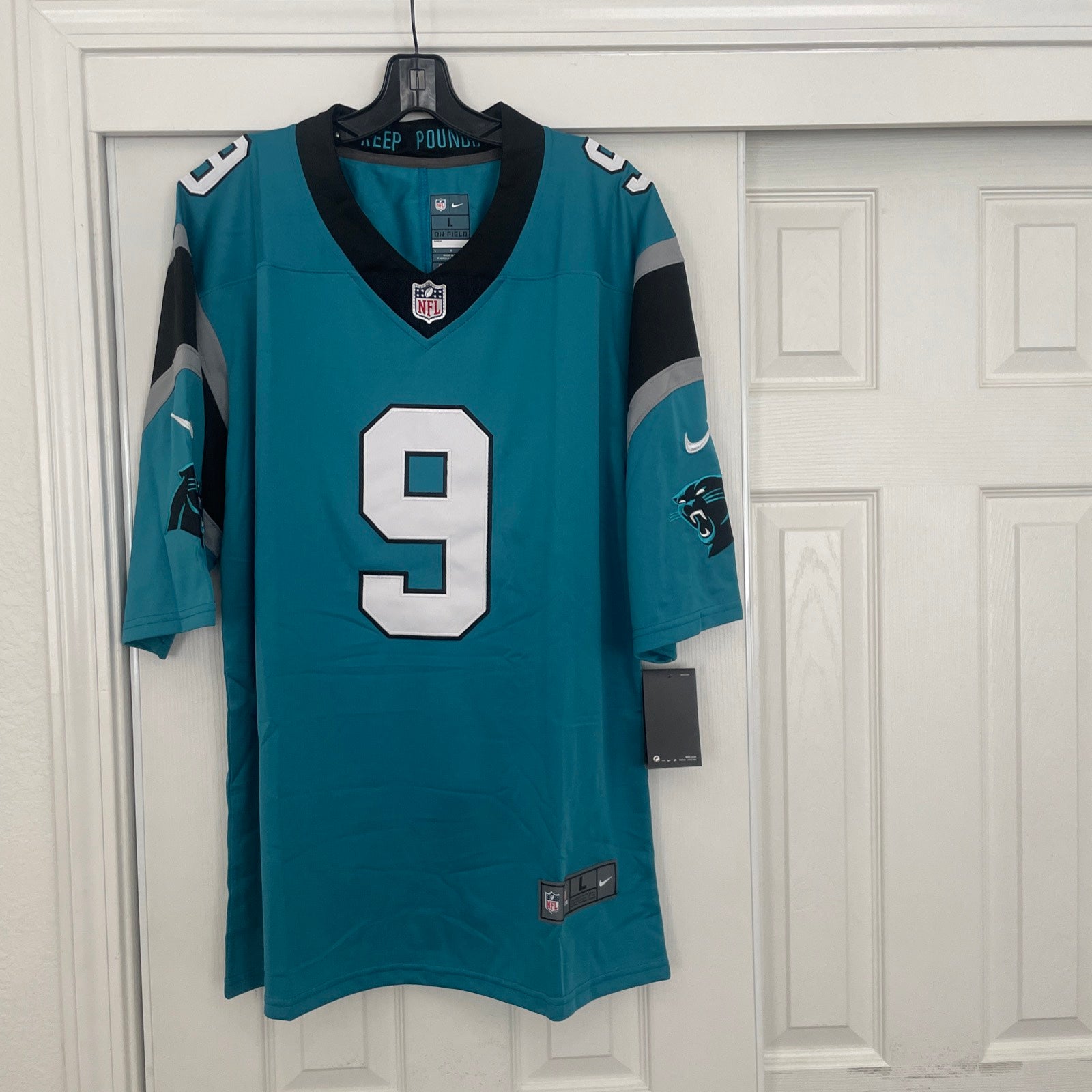 Carolina Panthers NFL Black Blank Reebok Jersey LG L mens