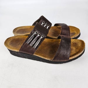 NAOT Lena Women's Two Strap Brown Leather Sandals Slides Comfort Shoes Size 38/7