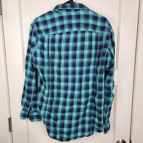 Blue-Green Plaid Flannel Button-Up