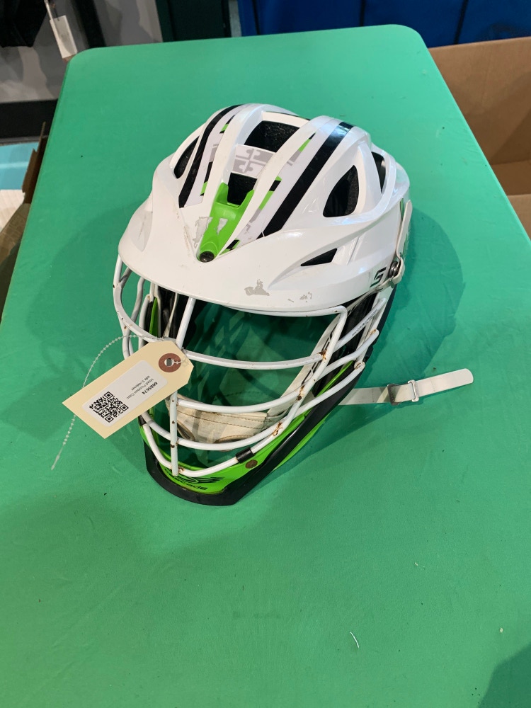 Used White Cascade S Helmet W/ Lime Green Chin Piece