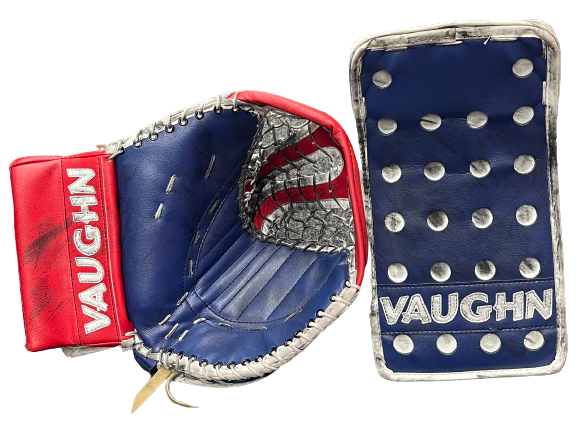 Vaughn Velocity V6 2000 Pro Goalie Glove and Blocker Pro stock Custom Used KINKAID (8845)