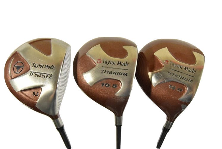 SET OF TAYLORMADE TITANIUM 9.5, 10.5 & 12 DRIVERS 44.5 IN FLEX R RIGHT HANDED