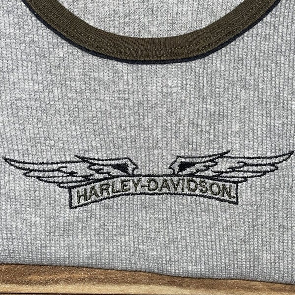 Vintage Harley Davidson Women's Size Large L Gray Thermal Short Sleeve Shirt