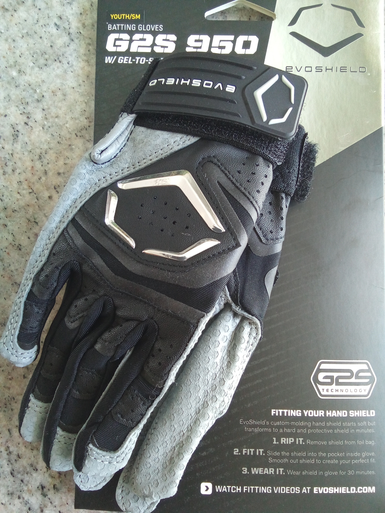 Evoshield G2S 950 Youth/small BATTING GLOVES W/Gel-to-Shell Protection