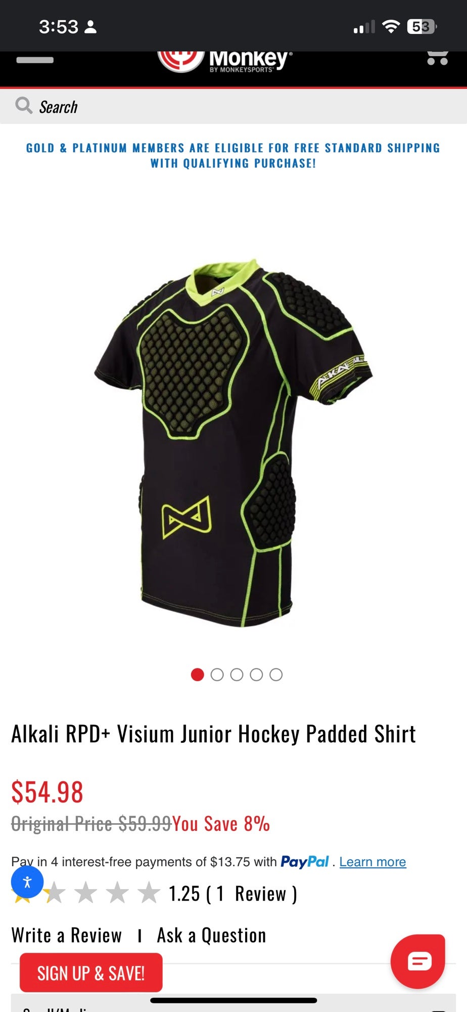 Alkali RPD Visium Junior Padded Hockey Shirt Small/Medium