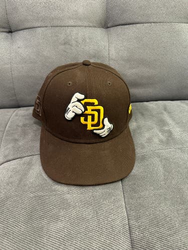 Brown Used 7 1/4 New Era San Diego Padres Hat With Coustom Mickey Mouse Hands
