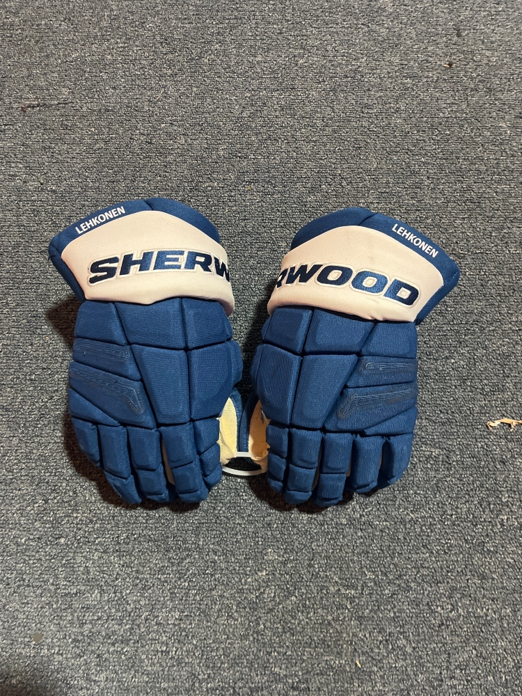 Game Used Blue Sher-Wood Rekker Element One Pro Stock Gloves Lehkonen 14”