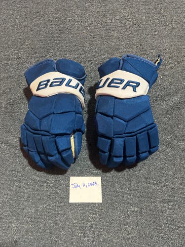 Game Used Blue Bauer UltraSonic Pro Stock Gloves Colorado Avalanche Toews 14” Read Description