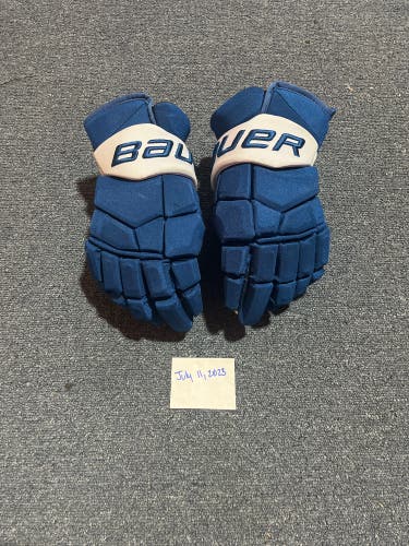 Game Used Blue Bauer UltraSonic Pro Stock Gloves Colorado Avalanche Toews 14” Read Description