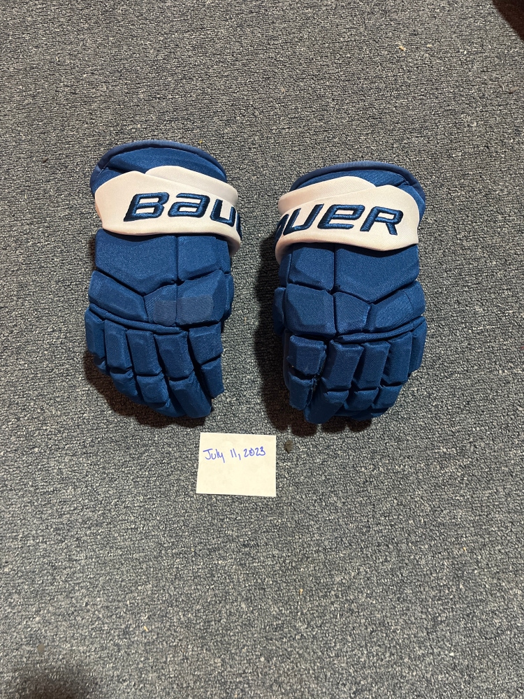 Game Used Blue Bauer UltraSonic Pro Stock Gloves Colorado Avalanche Cogliano 13”