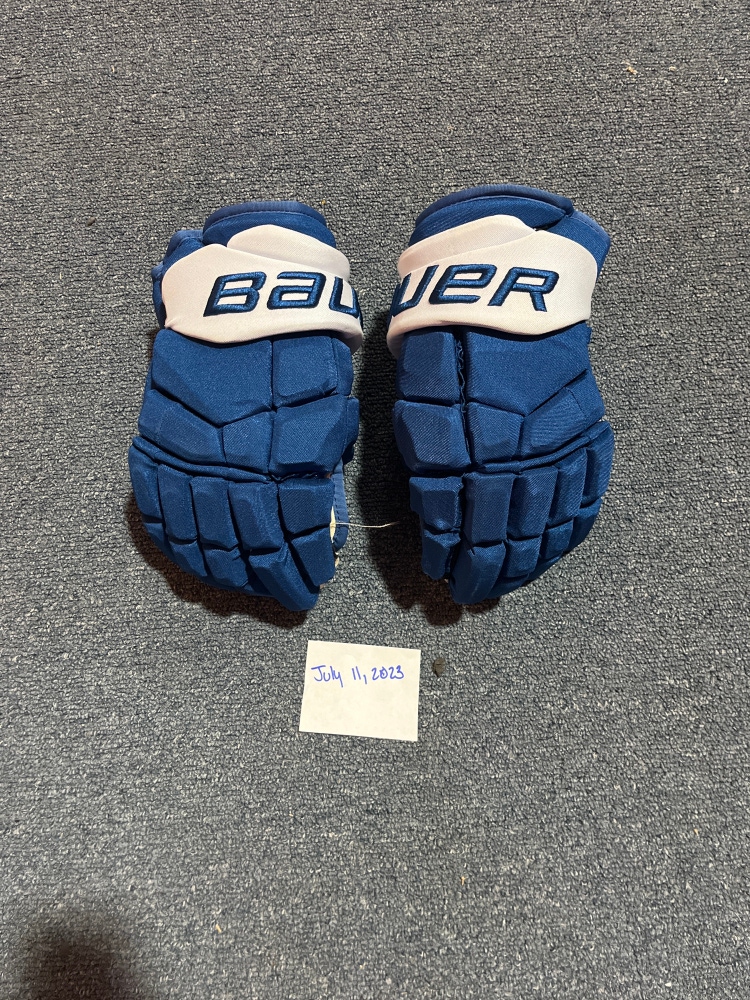 Game Used Blue Bauer UltraSonic Pro Stock Gloves Colorado Avalanche Cogliano 13”