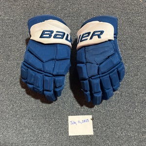 Game Used Blue Bauer UltraSonic Pro Stock Gloves Colorado Avalanche Rodrigues 14”