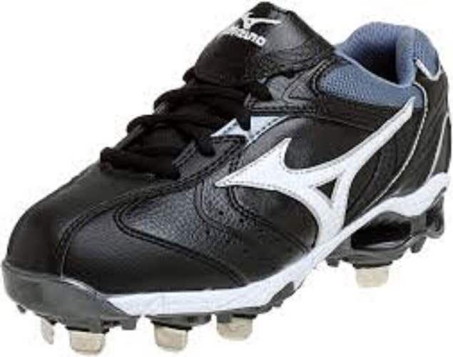 NIB Mizuno Double Play + FP 9 Spike Softball Shoes Cleats Black/White Size 10
