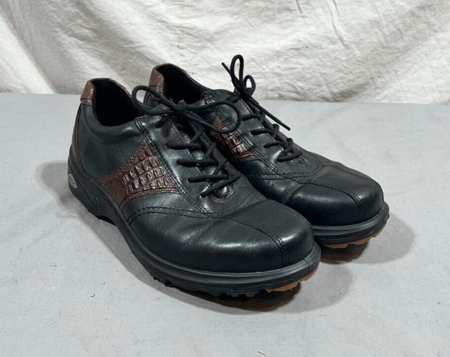 ECCO Black & Brown Leather High-Quality Golf Shoes EU 41 US Men's 8 EXCELLENT