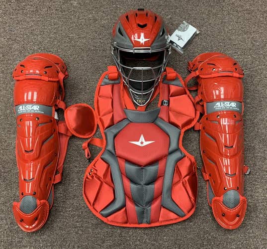 All Star System 7 Axis Intermediate 13-16 Catchers Gear Set - Red Grey