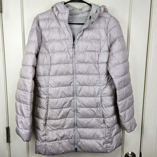 Eddie Bauer Women's Down Puffer Jacket Coat Hooded Taupe Gray Zip Up Size: M