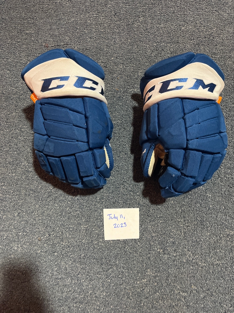 Game Used Blue CCM HGPJS Pro Stock Gloves Colorado Avalanche #25 14”