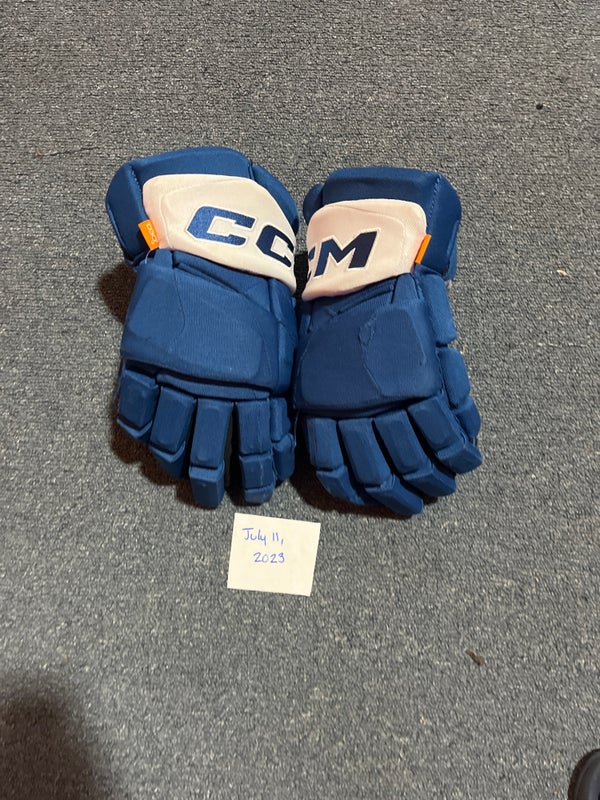 Game Used Blue CCM HGPJSPP Pro Stock Gloves Colorado Avalanche #64 14”