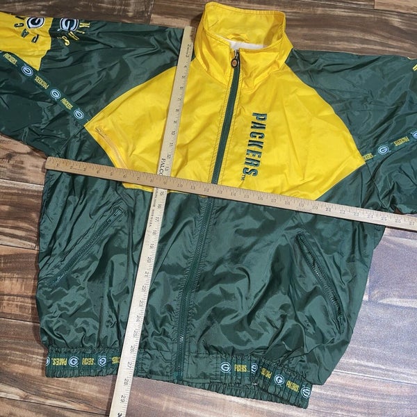 Vintage 90's Logo 7 GREEN BAY PACKERS N.F.L Team Colorways Windbreaker  Jacket with Full Zip Adult Large Size