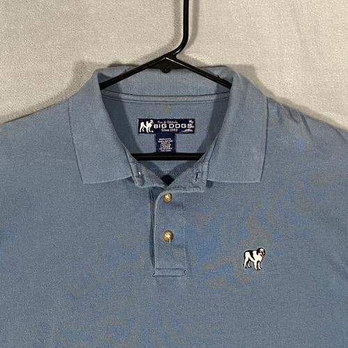 Big Dogs Shirt Mens Large Blue Vintage Polo Short Sleeve St Bernard Logo Golf