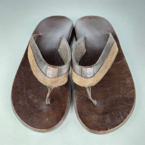 Chaco Bison Men’s Brown Leather Slip On Flip Flop Sandal Eco Tread Size: 9