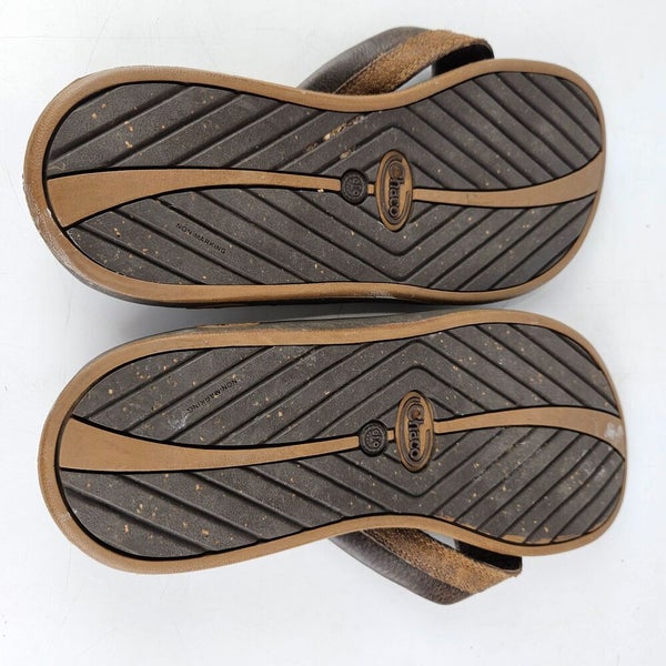 Chaco Bison Men s Brown Leather Slip On Flip Flop Sandal Eco Tread