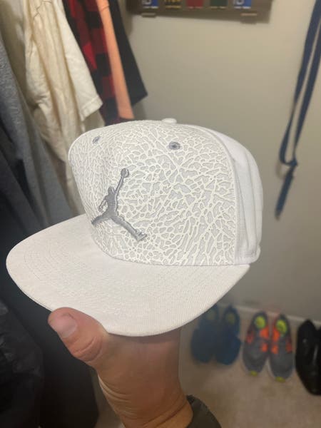 White RARE Jordan Jump Man Snap Back SidelineSwap Buy and Sell
