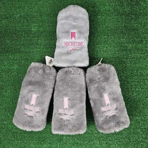 Michelob Ultra Beer Gray & Pink Lot Of 4 Headcovers For Driver And Woods