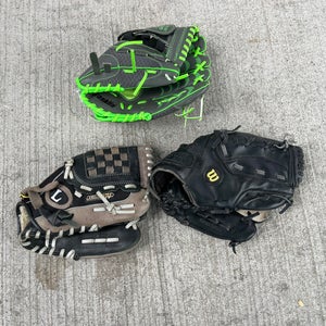 Used Right Hand Throw Baseball Glove Bundle (3 Gloves)