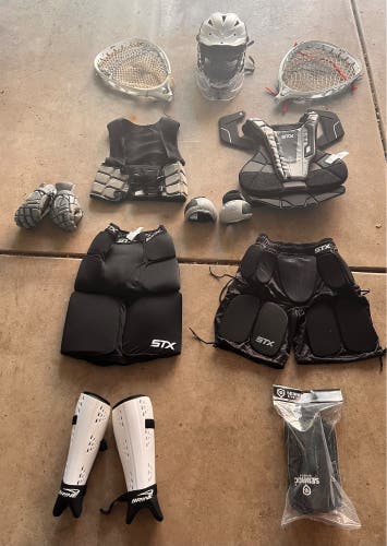 Youth Lacrosse Goalie Kit (heads, helmet, pads, gloves, chest protector) for youth (~8-12yo)