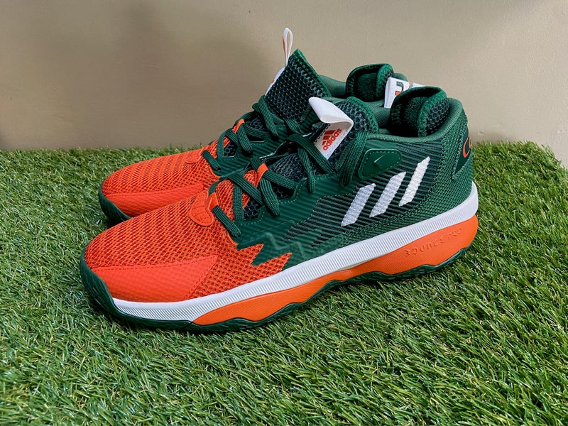 Miami Hurricanes Team-Issued Orange and Green Adidas Shoes from The Basketball Program