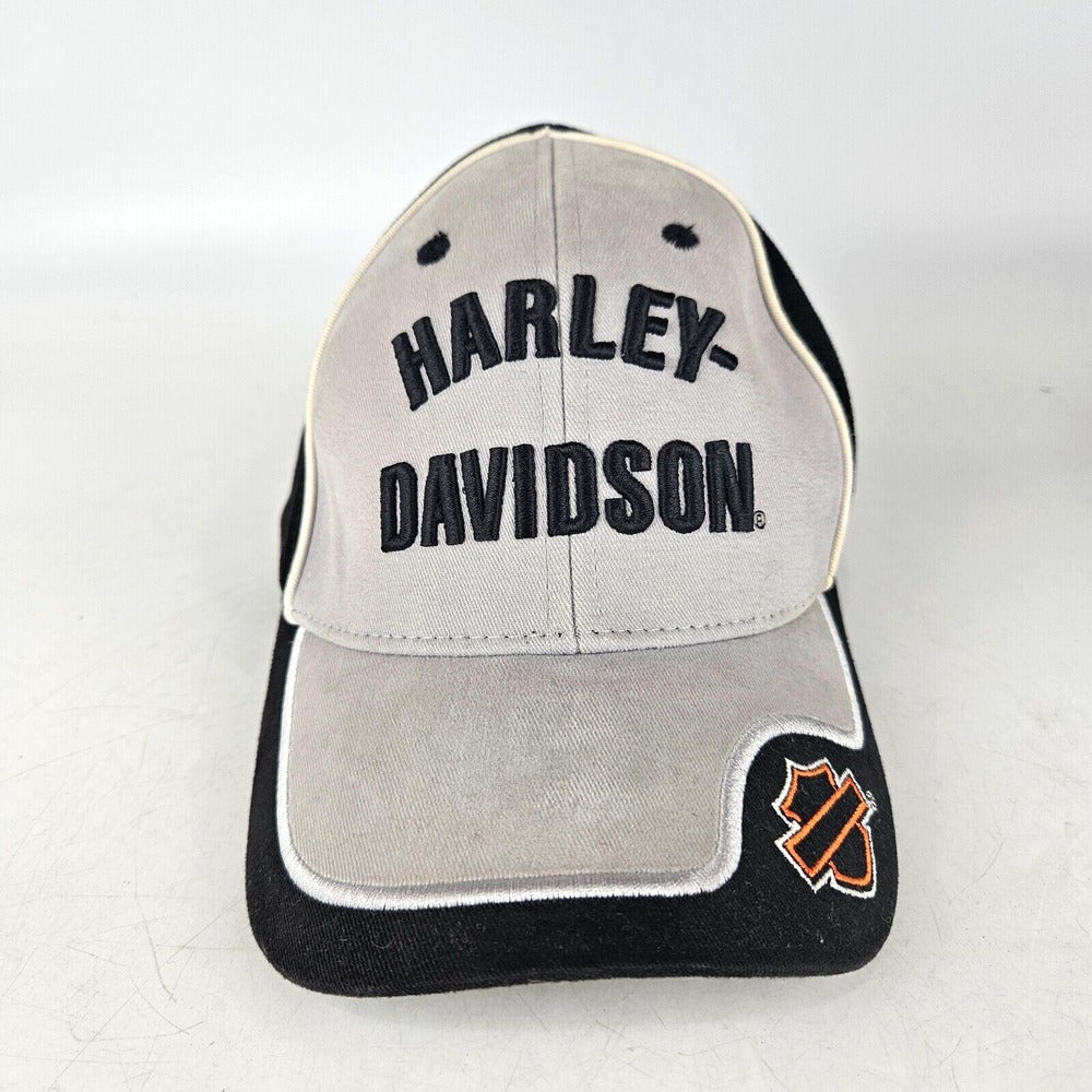Harley Davidson Motorcycle Gray Black Fitted Baseball Cap Hat Size