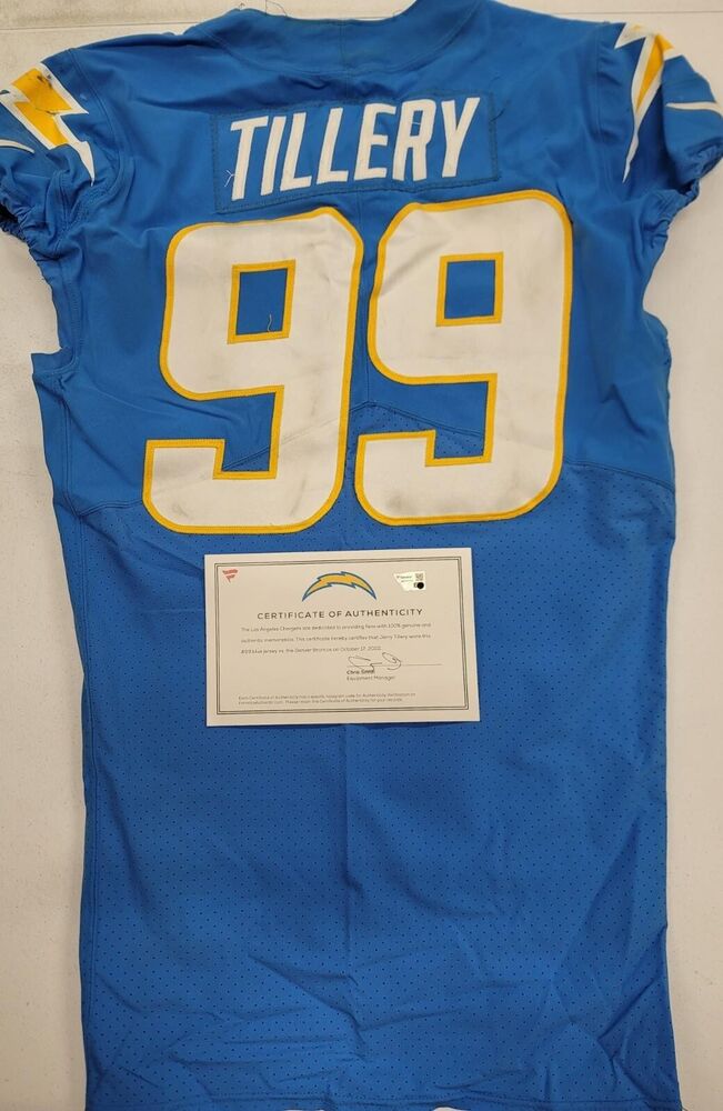 Chargers DRUE TRANQUILL #49 GAME USED Blue Jersey vs Chiefs 11/20/22 W/COA