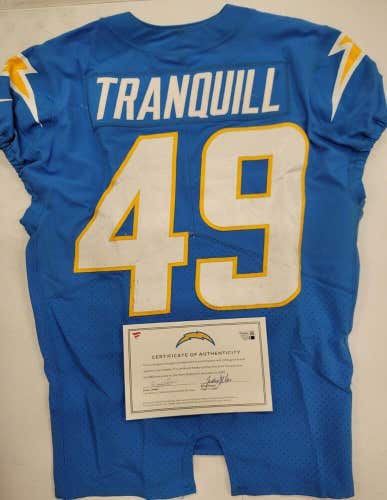 Chargers DRUE TRANQUILL #49 GAME USED Blue Jersey vs Dolphins 12/11/22 W/COA