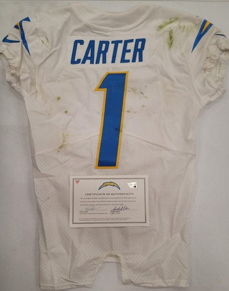 Chargers DeANDRE CARTER #1 GAME USED WHITE Jersey vs Broncos 1/8